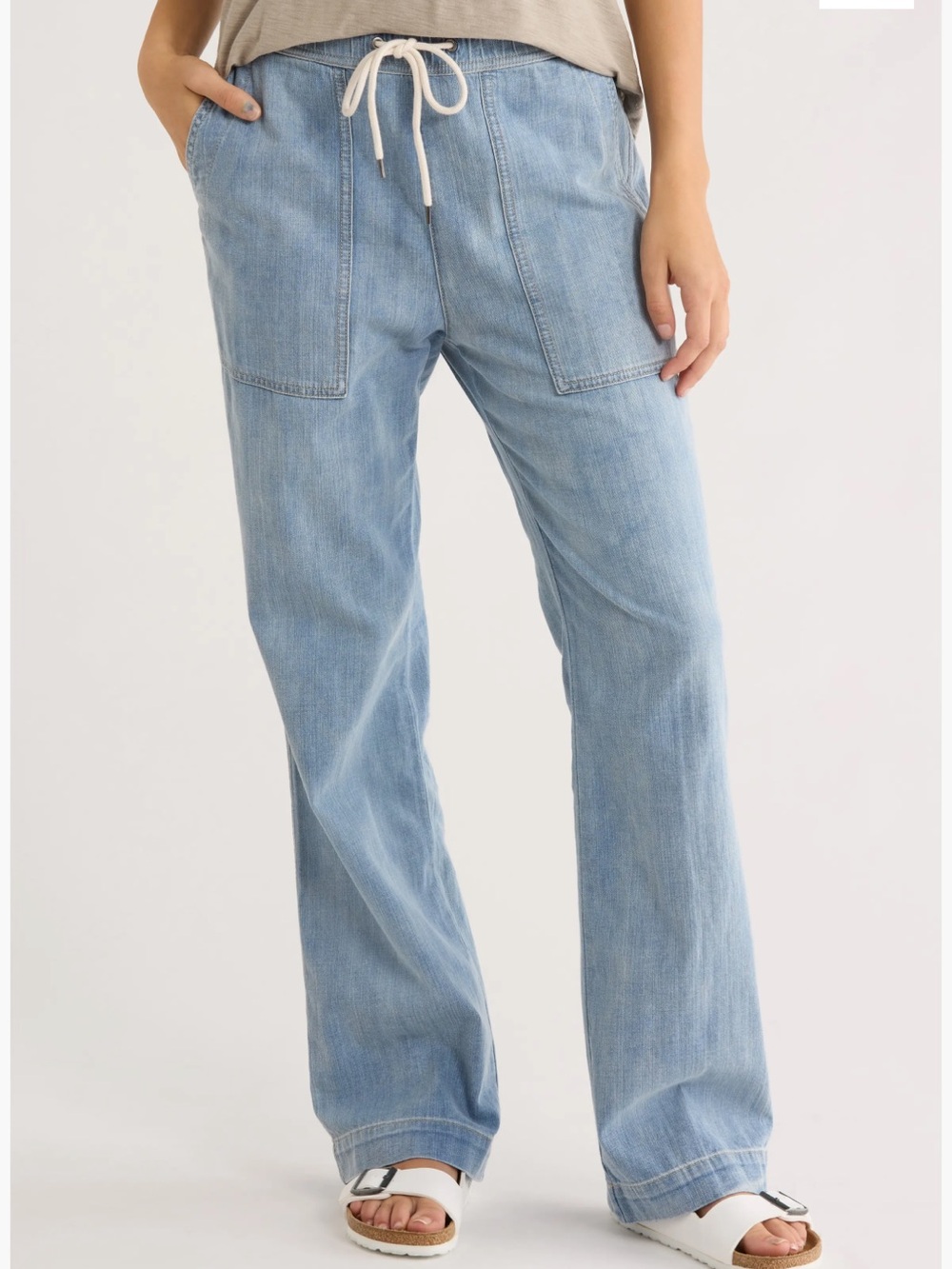 James Perse Wide Leg Denim Drawstring Pants Size 1